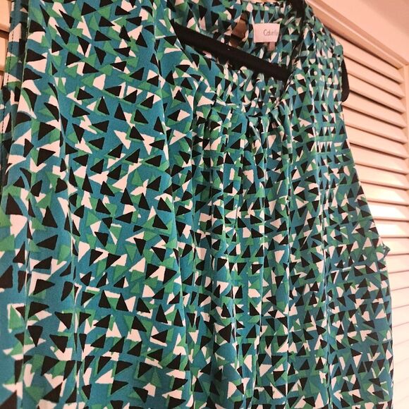 Calvin Klein sleeveless cowl neck teal & black blouse Plus Size- 2x - Picture 7 of 10